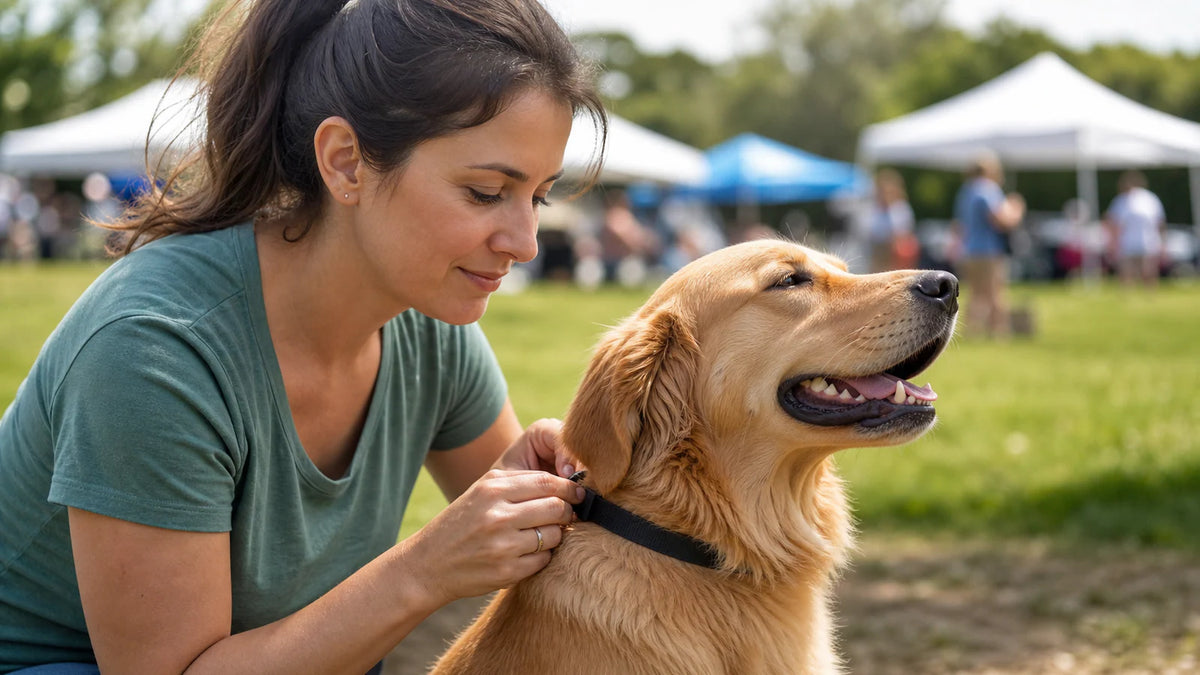 Dog Collar Safety for Fireworks and Crowds editorial scene